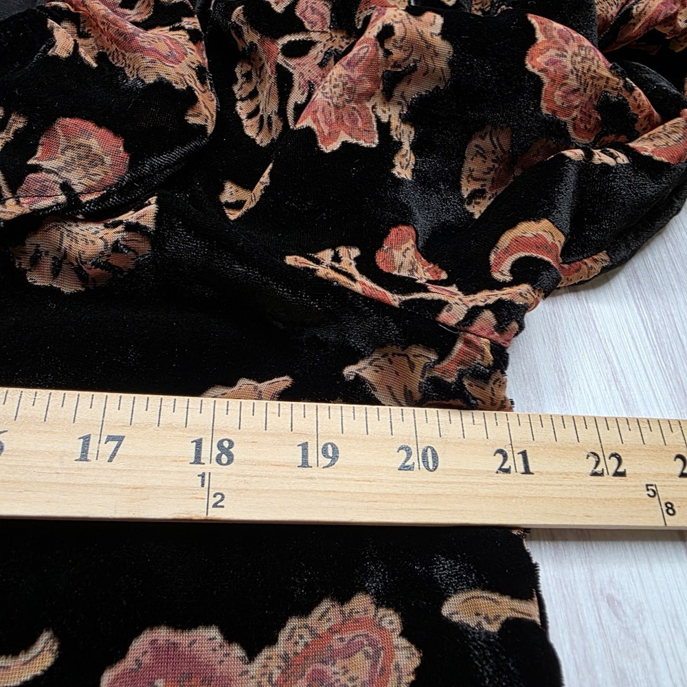 Downeast Dress L Black Paisley Floral Holly Velvet Burnout Ruffle Neckline NWT - Picture 8 of 8